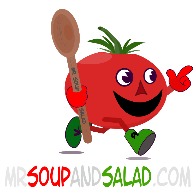 Mr Soup and Salad Logo holding a wooden spoon